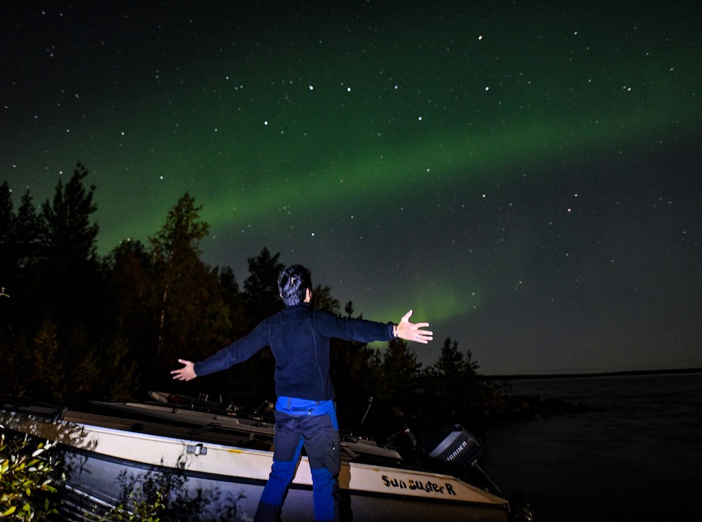 Posing for the Northern Lights in Rovaniemi