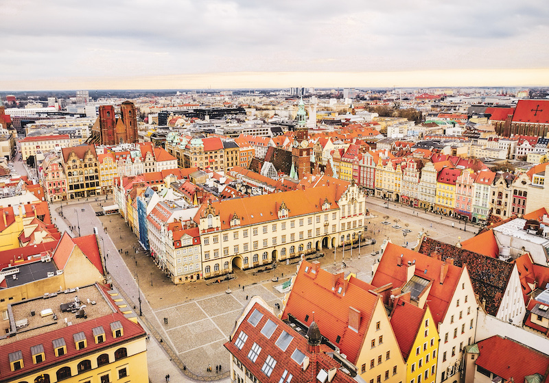 Wroclaw city center aerial view