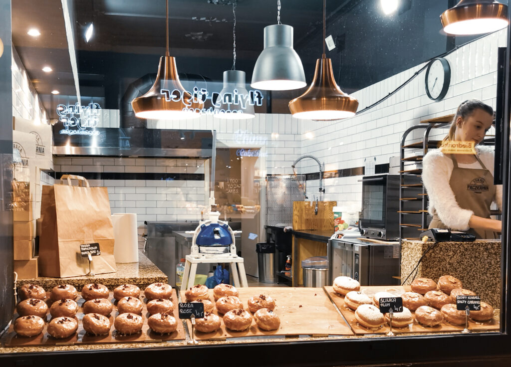 Delicious Polish donuts sold at a paczkarnia in Wroclaw