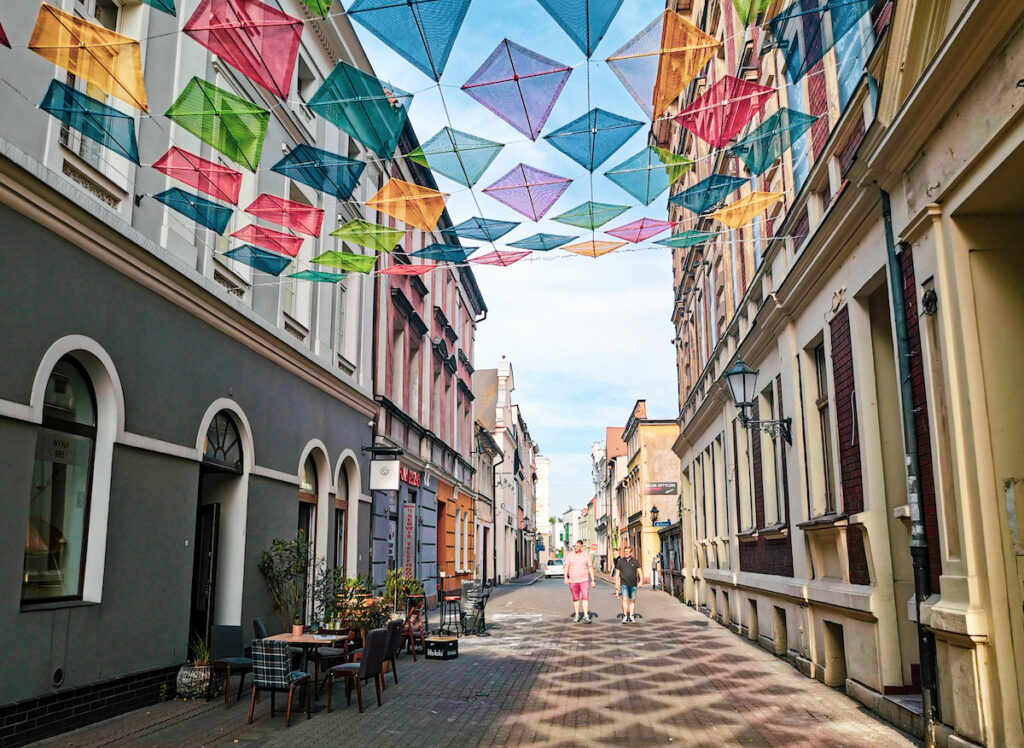 Colorful street of Leszno city centre
