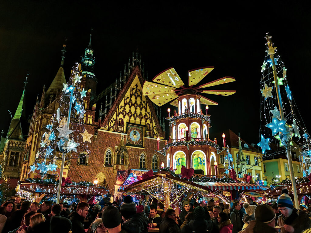 The main Town Hall view during Christmas market in Wrocław