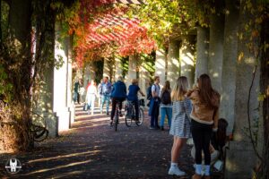 Young students in Wroclaw at Centennial Hall in Wroclaw during autumn