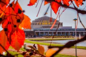 Tour of Centennial Hall in Wroclaw during autumn