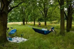 Hammocking on a Wroclaw bike tour by the Odra riverside