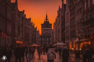Długa street in Gdańsk at sunset