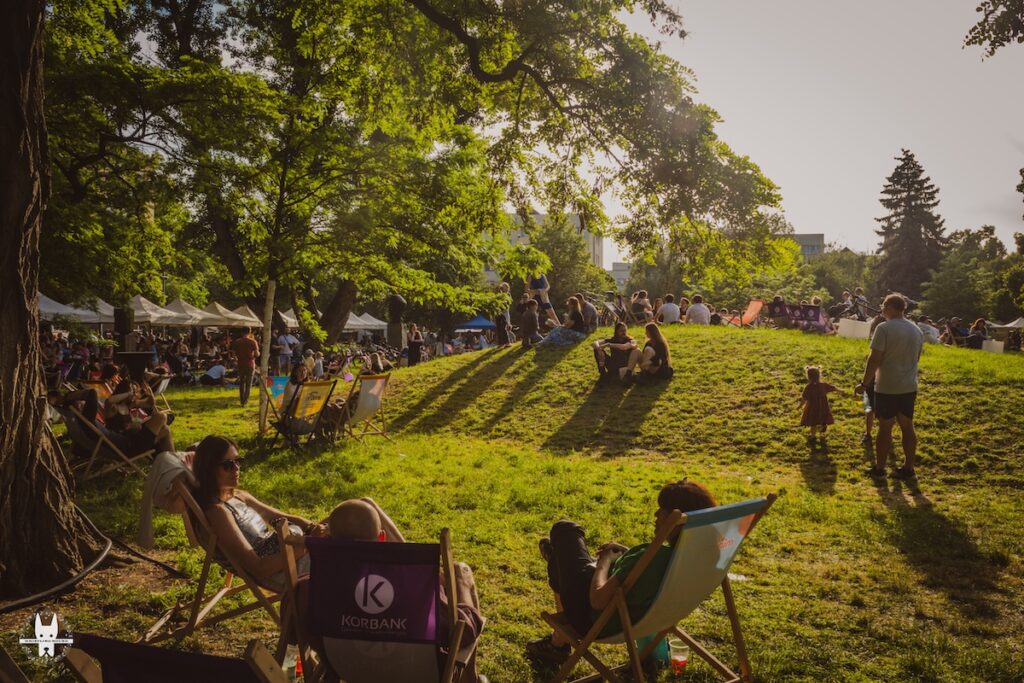 People relaxing during Gastro Miasto Wrocław near Hala targowa