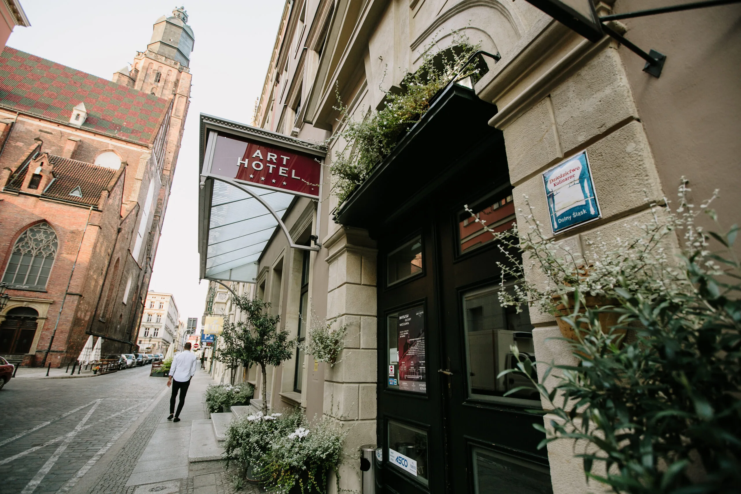 Historic entrance of one of the best hotels in Wrocław