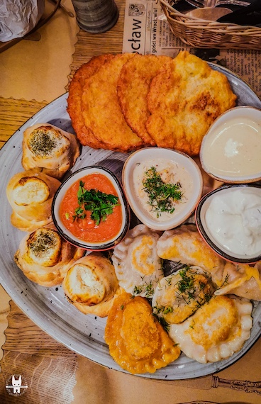 A pierogi tasting platter on Wrocław walking tour with food tasting