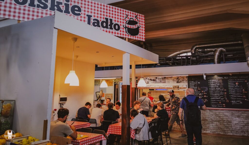 Locals eating in Wrocław hala targowa