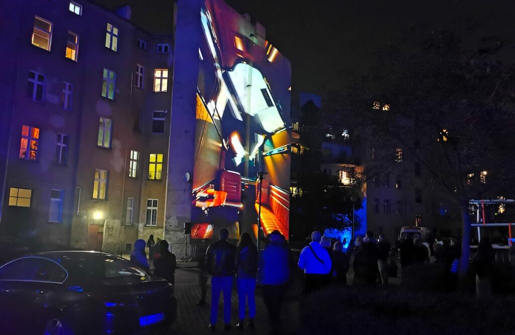 Nadodrze Wrocław tenement walls lit up during Kinomural in September