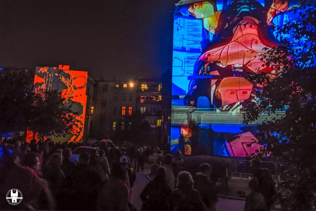 Nadodrze Wrocław tenement walls lit up by Kinomural festival