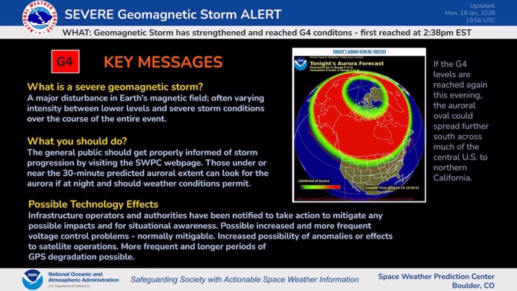 Geomagnetic storm notification in January 2026 by NOAA