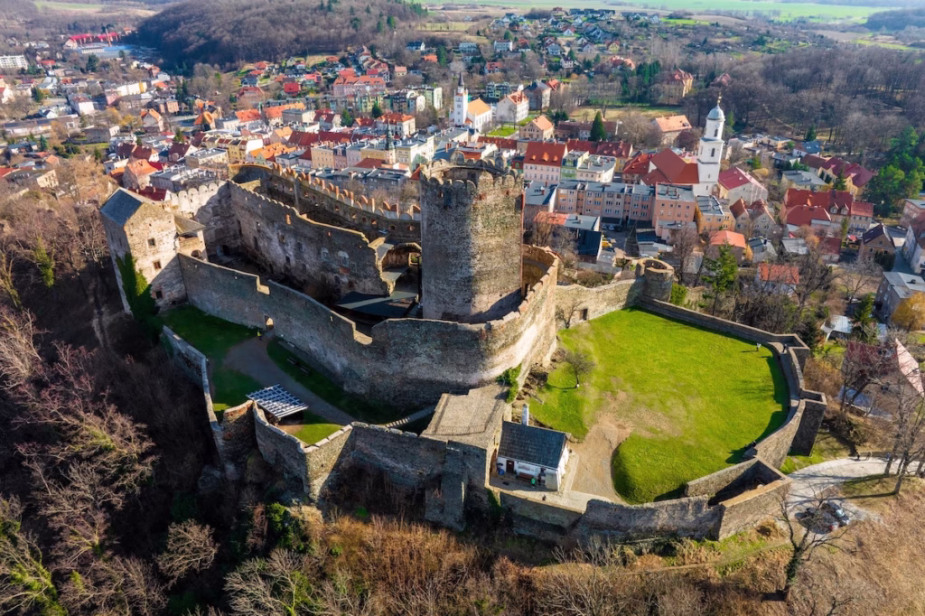 Photo showing bird's eye view of Bolków Castle in Lower Silesia