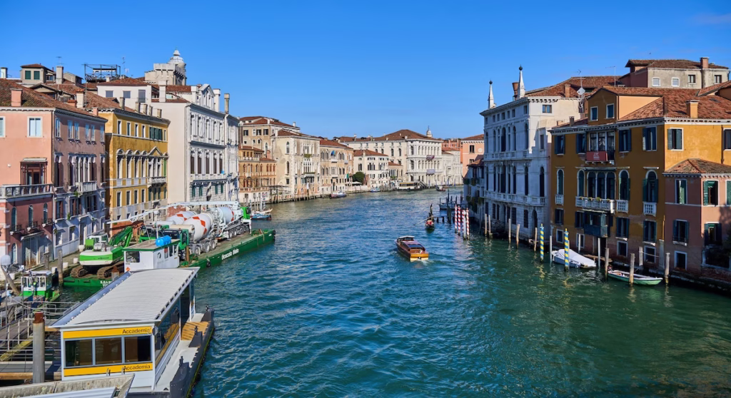 Venice Italy canal view as seen from a bridge